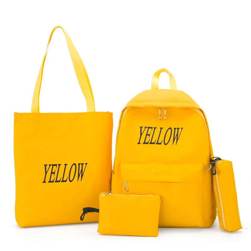 Холстяной рюкзак, детская школьная сумка, на поясе для девочек; одежда для принцесс из мультиков школьные детские рюкзаки с принтом рюкзаки 4 шт./компл. школьная сумка Сумки из натуральной кожи - Цвет: Цвет: желтый