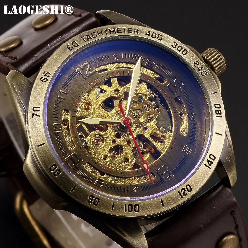 Laogeshi Men's Fashion Leisure Retro Hollow Automatic Mechanical