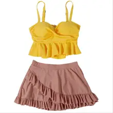 Женский пуш-ап комплект бикини из двух частей купальный костюм летний сексуальный купальный костюм бикини купальный пляжный костюм Спортивная юбка купальник