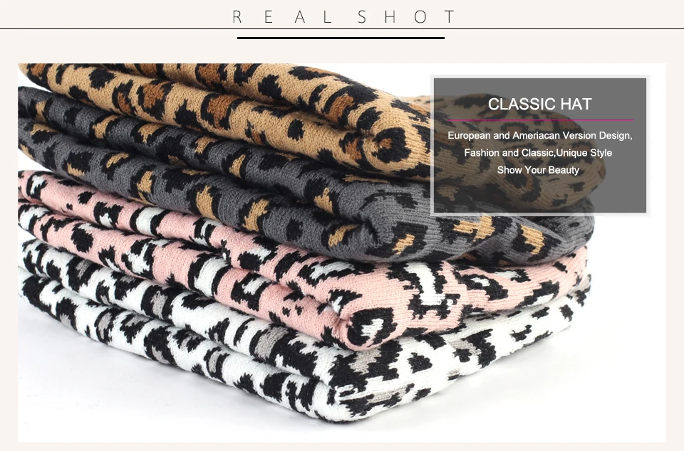 Geebro Для женщин Leopard шапочка с помпоном зима теплая печати мешковатые шапки-боб с енота меховым помпоном Femme Skullies & шапочка