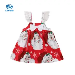 CANIS/Новое рождественское кружевное платье с бантом для маленьких девочек платье без рукавов, платья милый комплект