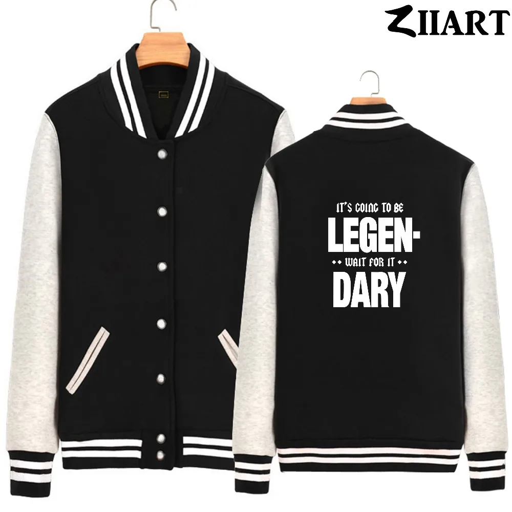 

himym black white letters it's going to be legendary wait for it Man Boys Full Zip Autumn Winter Fleece Baseball jackets ZIIART