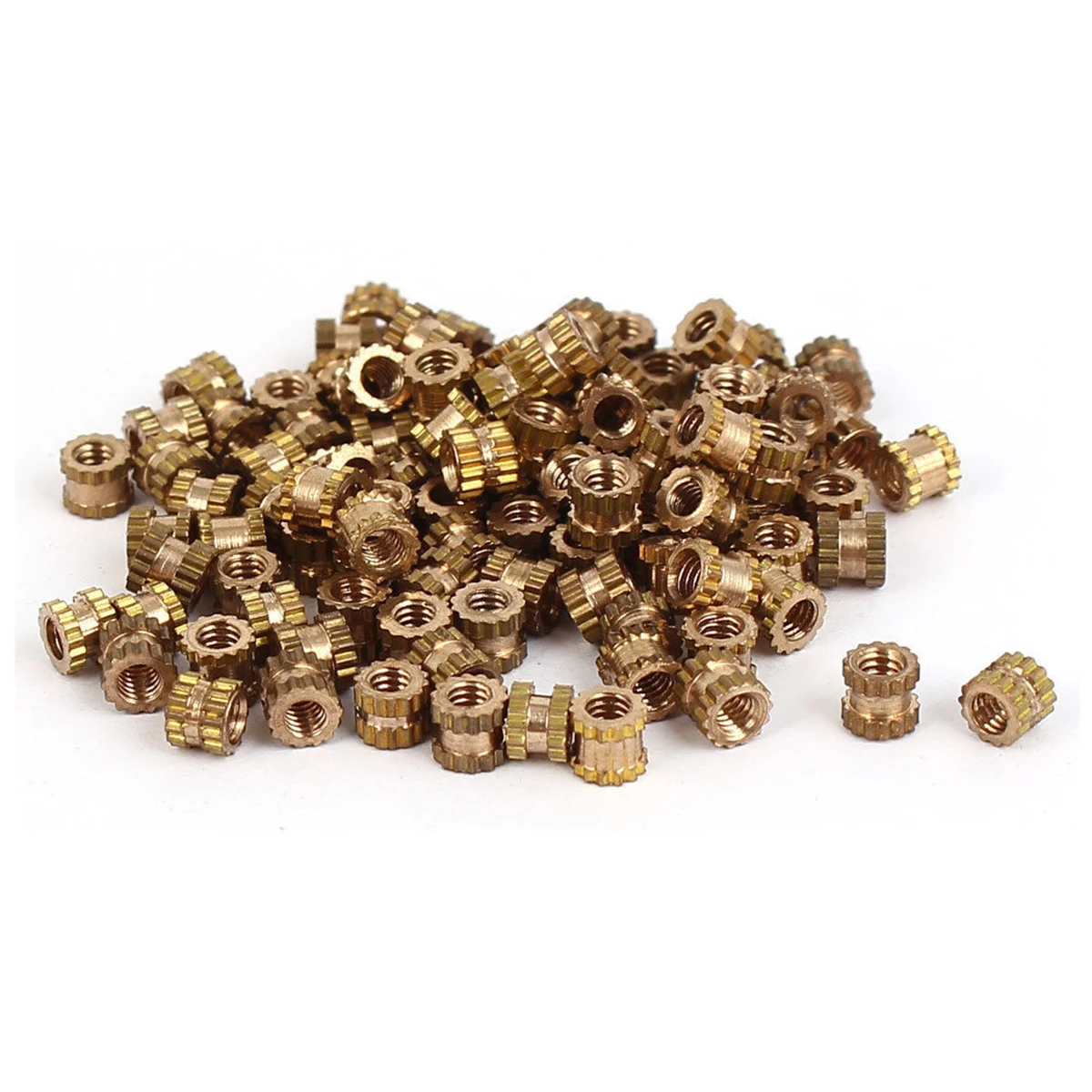 100pcs M2 Brass Knurled Nuts 3.2mm Diam Cylinder Threaded Insert Metric