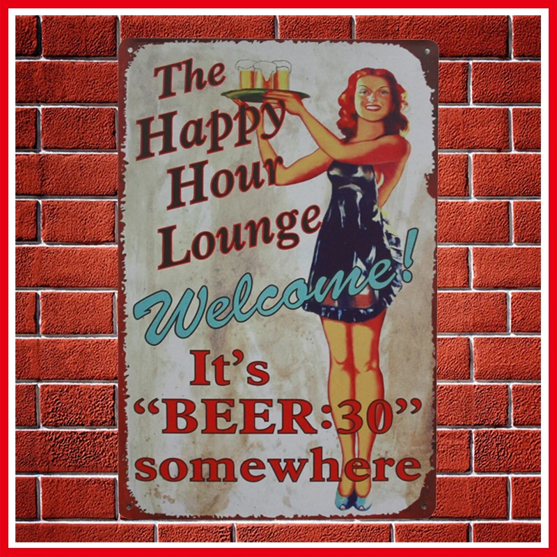 Hot The Happy Hour Lounge Vintage Metal Tin Sign Retro Plaque Poster Bar Pub Club Wall Home Decor Stickers Art | Дом и сад