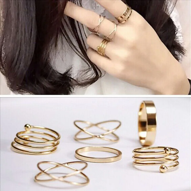 

6pcs/set punk stackable Knuckle midi rings for women Finger Rings set bague Ring 8CRD99