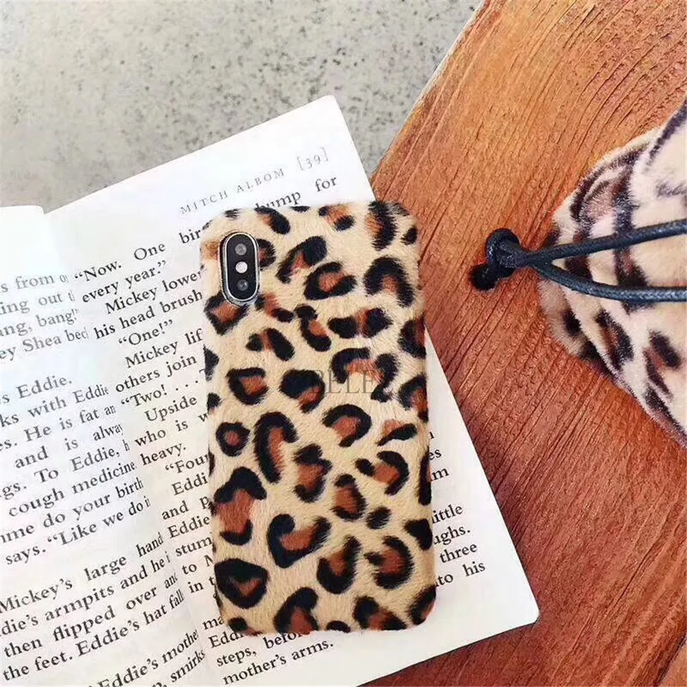Soft Plush Phone Cases For iphone 8 7 6 6S Plus For iPhone X XR XS Max Winter Warm Fur Furry Leopard Print Cover Christmas Gift _06