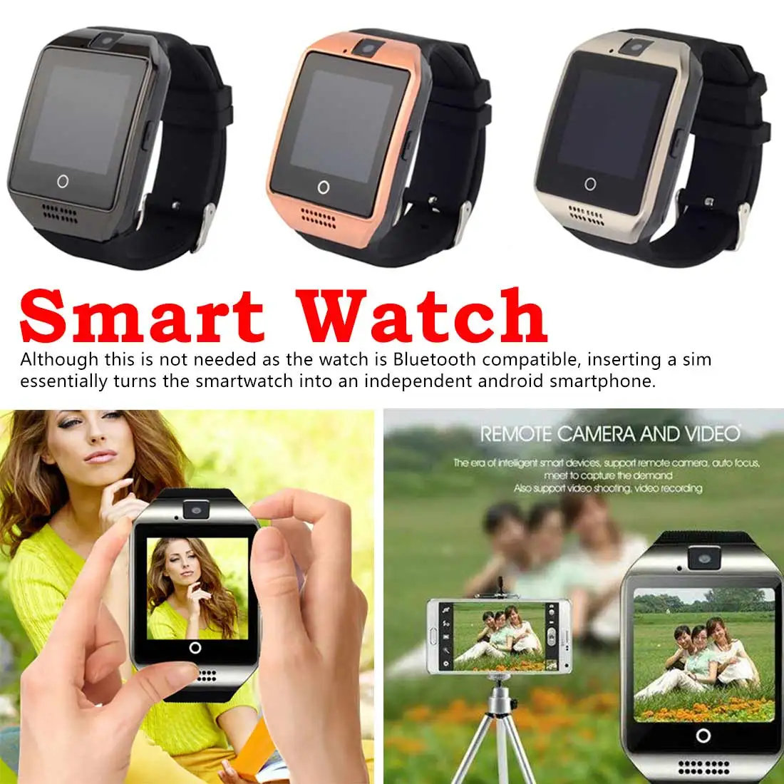 

Bluetooth Smart Watch Q18 Heart Rate Monitor Photograph NFC Sports Health SIM TF Card For Android