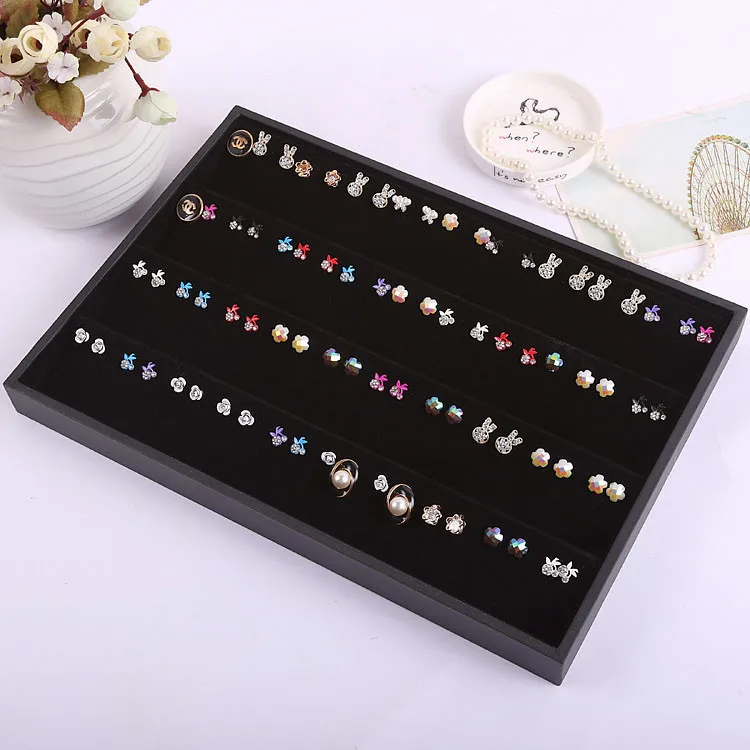 2pcs/lot Earring Display Tray Black Velvet Earring Stud Holder Jewelry