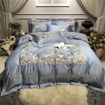 

Luxury blue egyptian cotton Bedding set queen king size bedsheet/fitted sheet embroidery duvet covr ropa de cama/linge de lit