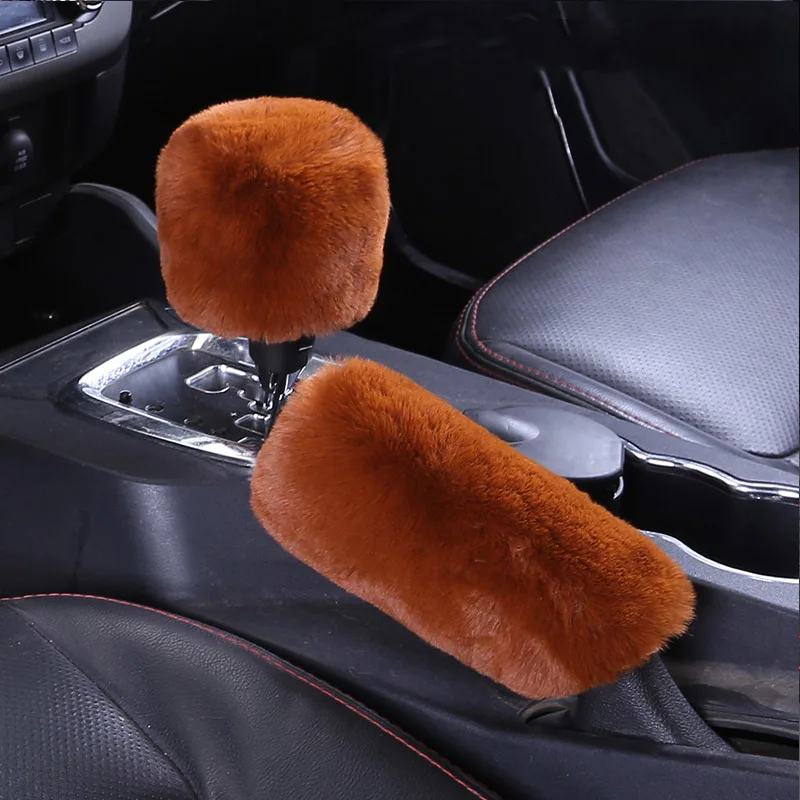 Автомобиль теплые рукоятки ручного тормоза рукоятки рычага КПП Чехлы для BMW E92 E53 X3 f25 E34 Audi A6 C6 A5 B7 Q5 C5 Abarth форд фиеста Mondeo - Название цвета: brown