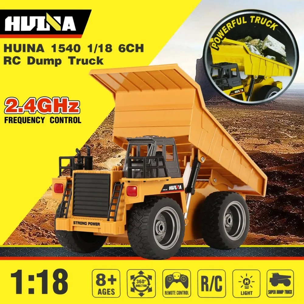 

HUINA 1540 1:18 2.4G 6CH RC Alloy Dump Truck Reinforced Alloy Rotate RC Excavator Engineering Car Remote Control Cars Boys Gifts