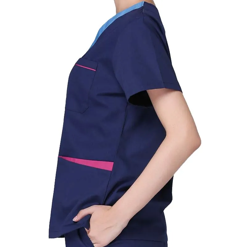 [TOP] Men's Fashion Short Sleeve Scrubs Tops V Neck  Contrasting Color Design Nursing Uniforms