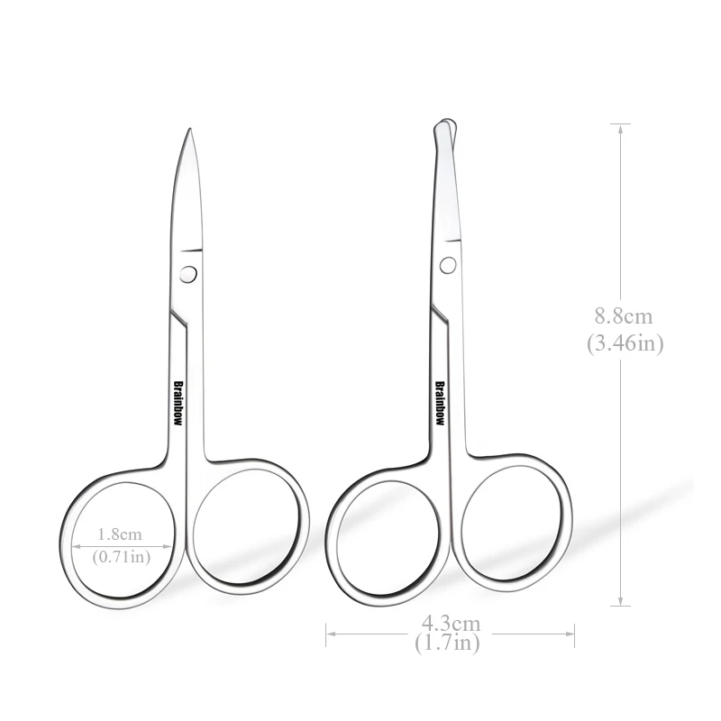 Brainbow 2pcs Small Makeup Scissors Eyebrow Eyelashes Nose Hair Scissor Stainless Steel Face Hair Removal Tools Round Point Head 5