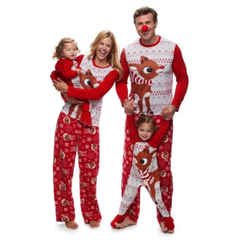 Модные рождественские пижамы для взрослых и детей, одинаковые комплекты для семьи, пижамы, хлопковая одежда для сна, одежда для сна красного цвета - Цвет: As picture shows