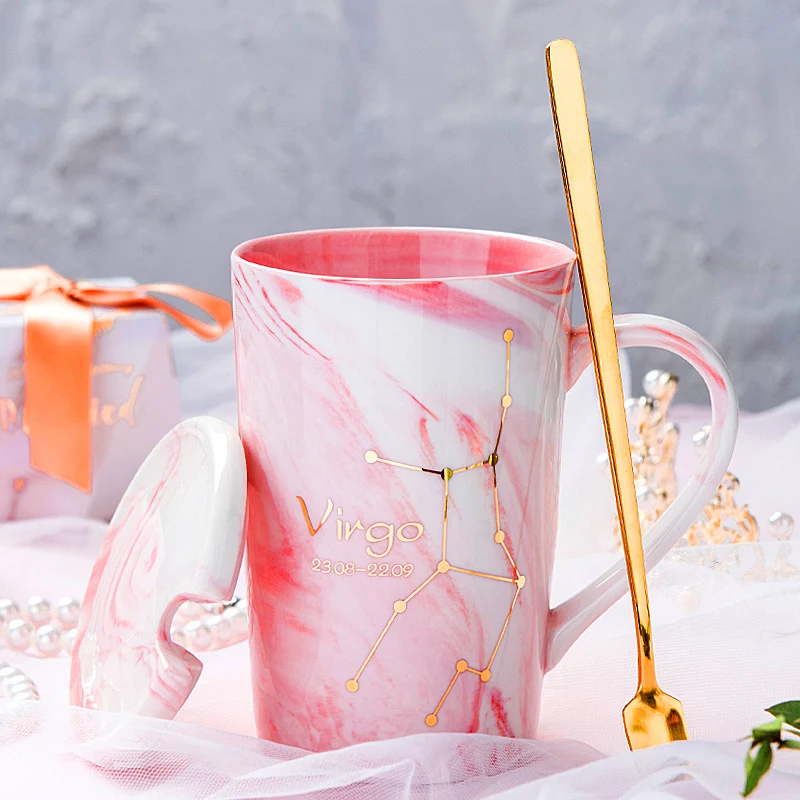 Nordic 420ml ceramic coffee milk cup popular constellation theme lucky with lid and spoon birthday wedding gift for friends | Дом и сад