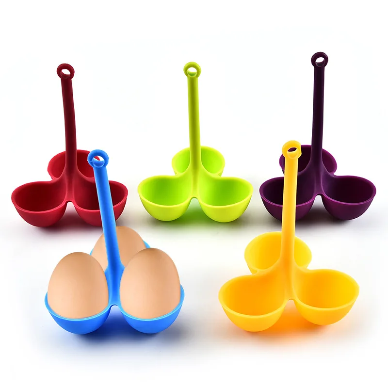 

Food Grade Silicone Eggs Steamer Poacher Poaching Holder for 3 Eggs Egg Trays With Long Handle Random colour 5pcs/lot