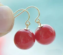 

Lovely Fine HUGE ROUND 12MM Red SOUTH SEA SHELL PEARL DANGLE EARRING wholesale Silver Hook 1[pair] Earrings marvel choker