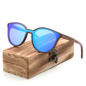 

2018 New Fashion polarized wooden ladies sunglasses Cat's eye full mirror luxury handmade women bamboo wood sun glasses With box