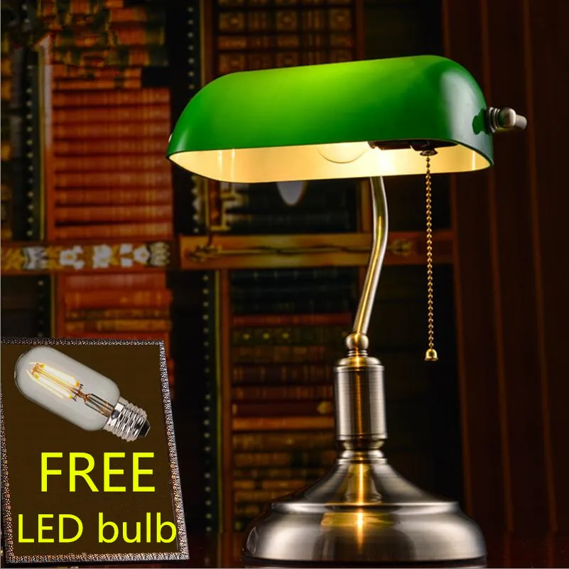 Retro antique brass green glass shade Table Lamps lights for study room living room bank office book student desk lamps light