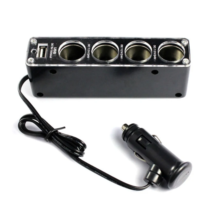 New USB Charger Supply + Four Sockets Car Cigarette Lighter Extender Splitter jr11in Cigarette