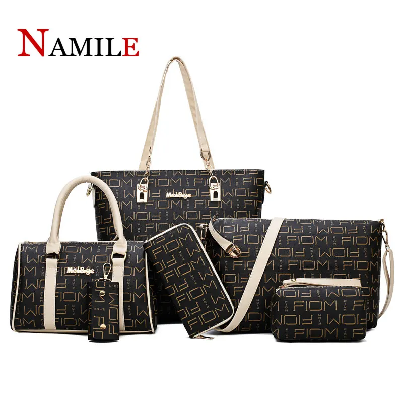 

Women's Shoulder and Ladies Handbags Fashion Lady Bag High Quality Contrast Print 6 Piece Set NAMILE 2019 New
