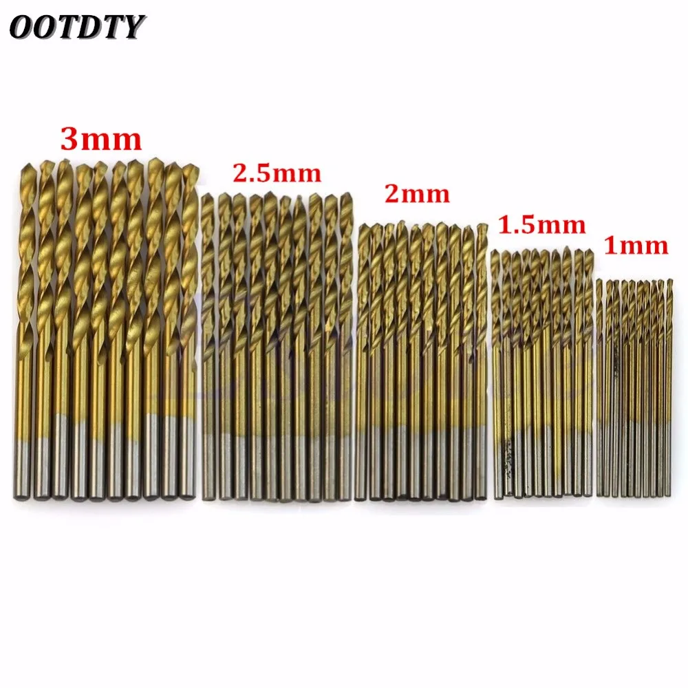 

OOTDTY 50Pcs Titanium Coated HSS High Speed Steel Drill Bit Set Tool 1/1.5/2/2.5/3mm