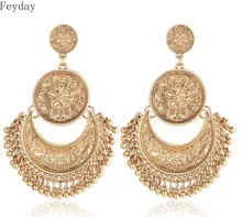 Ethnic Gold Silver Long Drop Indian Earrings Vintage Big Fan Shape Dangle Earrings for Women Girls Indian Jewelry Fashion Tassel Ethnic Gold Silver Long Drop Indian Earrings Vintage Big Fan Shape Dangle Earrings for Women Girls Indian Jewelry Fashion Tassel
