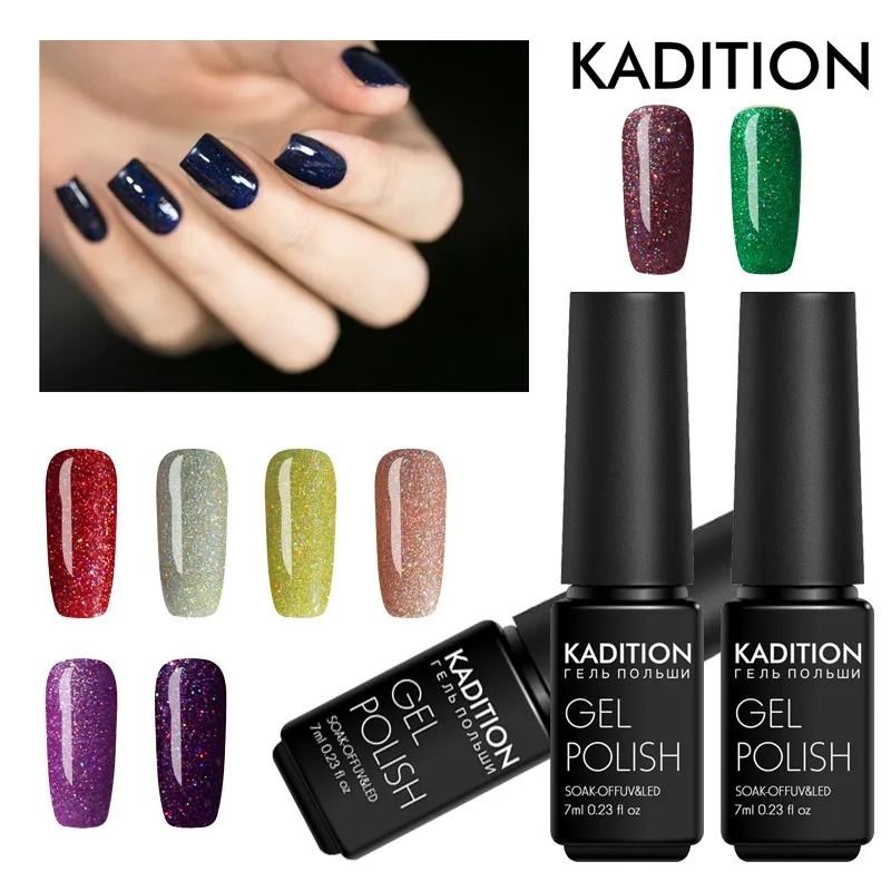 

KADITION Neon Semi Permanent Glitter Gel Varnish Colorful Nail Polish Soak Off UV Nail Gel Lacquer Top Base Coat for Nail Art