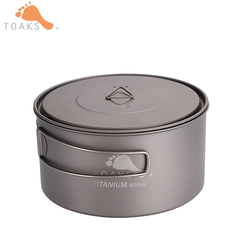 TOAKS 900 ml de titanio Pot Camping al aire libre de ollas de cocina ultraligero de olla de titanio con tapas plegable asas POT-900-D130
