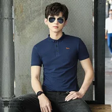 Новые летние мужские поло Повседневная рубашка хлопок маленький воротник тонкий крой гармошка сплошной короткий рукав дышащий мягкий Блейн рубашки