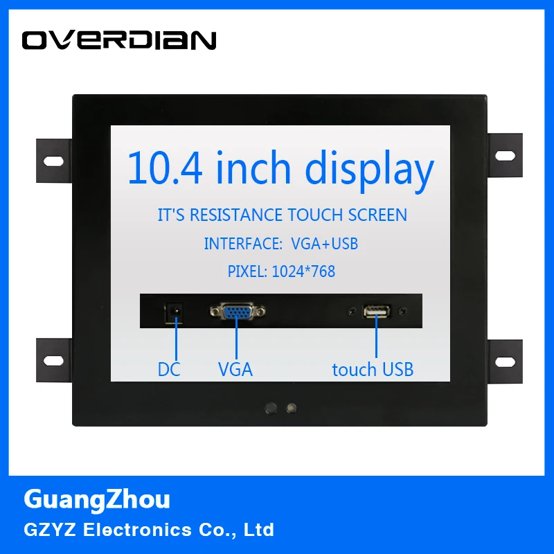 10.4 "VGA/USB Интерфейс Сопротивление сенсорный промышленный ЖК-дисплей Мониторы/Дисплей 1024*768 Металл В виде ракушки вешалка карты установка 4:3