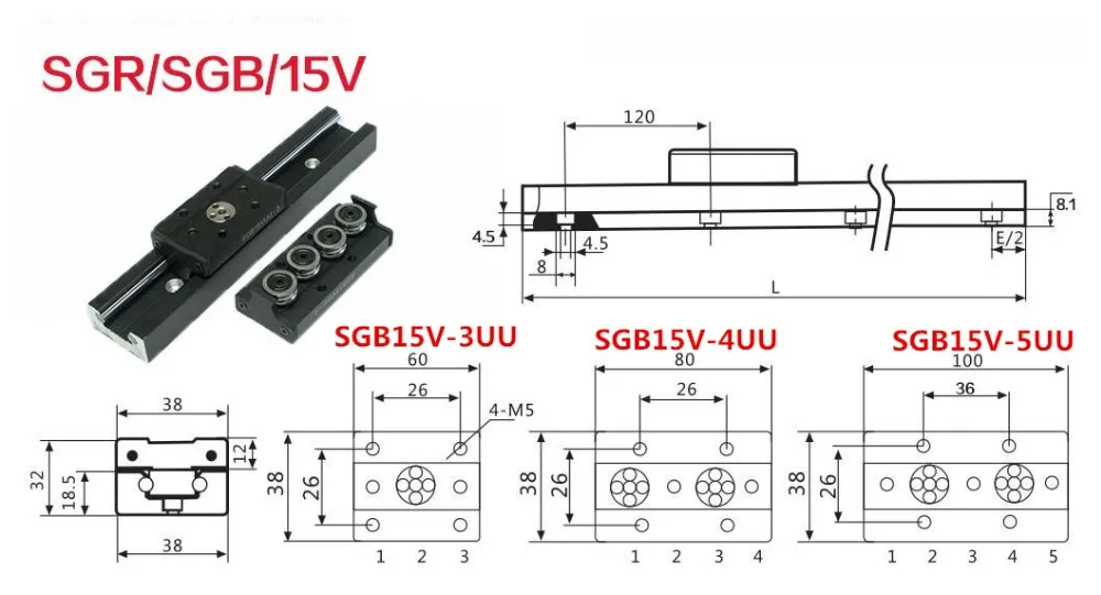 Высокое качество 38 мм ширина алюминиевые квадратные роликовые линейные направляющие 1 шт. SGR15V L = 1600 мм+ 2 шт. SGB15V-3UU трехколесный Направляющий Блок