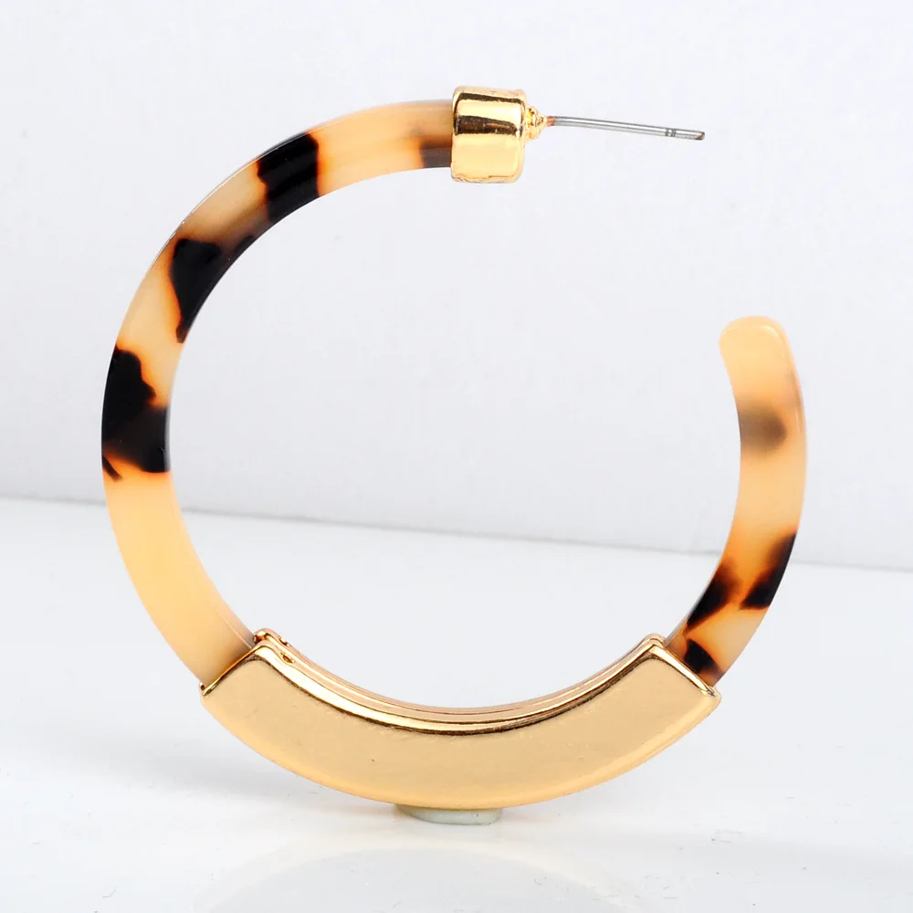 

2019 Tortoiseshell Round C-shaped Acetic Acid Sheet Dangle Earrings for Women Fashion Double-sided Alloy Sheet Acrylic Earrings