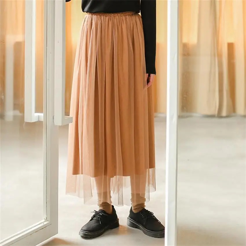 2018 Women's Skirts Korean Punk Kawaii Ulzzang High Waist Perspective Tutu Long Skirt Female Japan Harajuku Button For Women | Женская