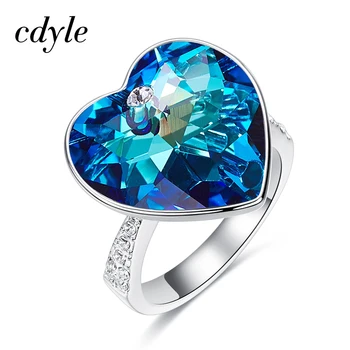 

Cdyle Women Rings with Blue Heart Crystal from Swarovski Wedding Rings for Her Love Gifts Party Jewelry Wholesale Size #6-#9