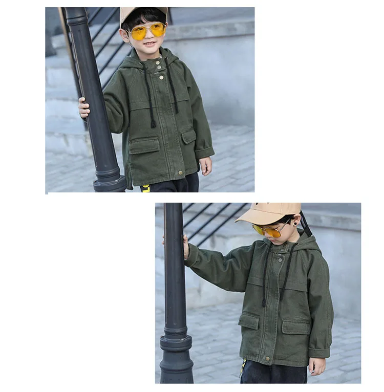 black green children hooded denim long coats for teenage boys outerwear tops kids autumn long sleeve jackets clothing 8 10 12 Y  (16)
