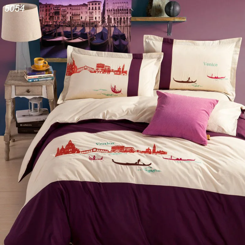 boat print bedding set bedsheet Venice blue beige bedding cover water