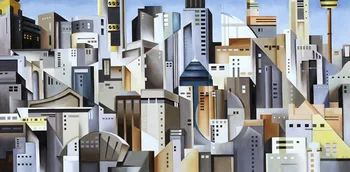 

Handmade painting city buildings on oil canvas for home decor and wallpaper, gallery