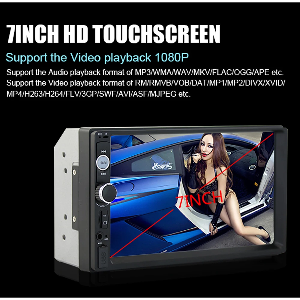 AMPrime 2 din car radio 7" HD Player MP5 Touch Screen Digital Display Bluetooth Multimedia USB 2din Autoradio Car Backup Monitor