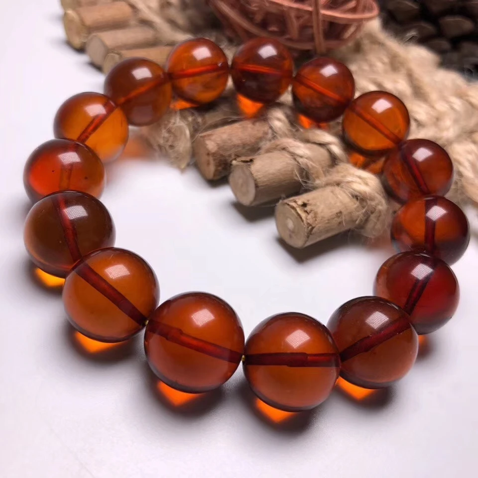 

Certificate 13.6mm Natural Blood Amber Bracelet Women Men Healing Stretch Crystal Fitness Stretch Round Beads Bracelet Jewelry