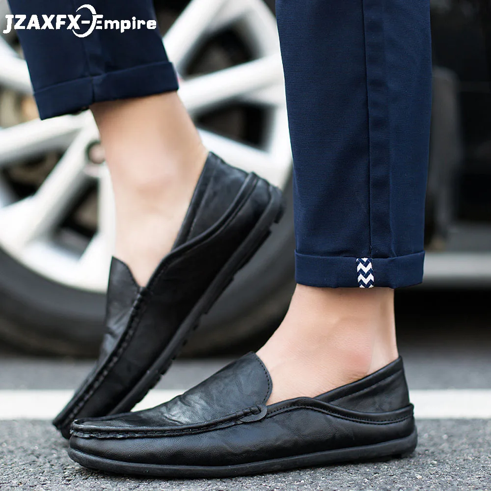 

2018 New PU Men Flat Shoes Slip-on Solid Black Shoes Breathable Moccasins Loafers Comfortable Male Driving Shoes