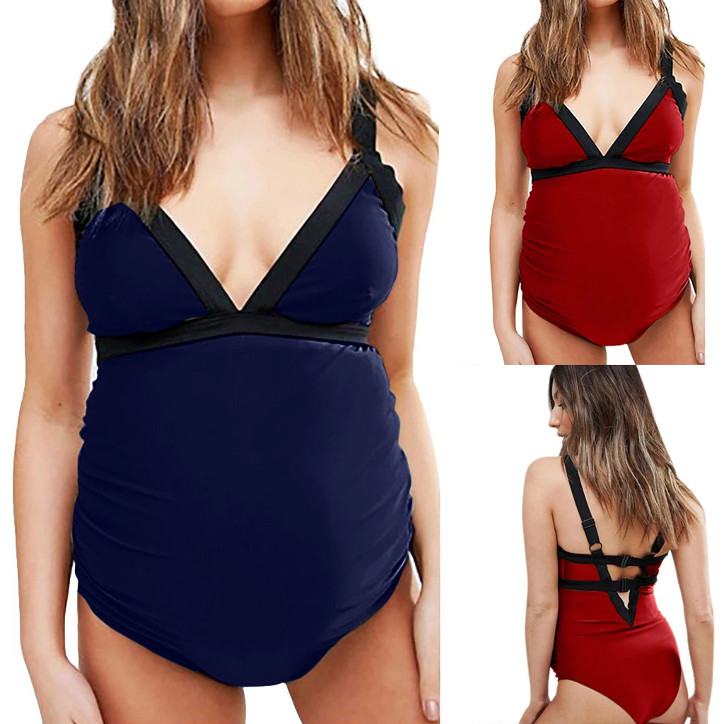 Traje de baño de maternidad para mujer, Tankinis para lactancia, Bikini Sexy talla grande, bañador de tirantes sólidos, Bikini con cuello Halter, ropa de baño para embarazadas|Trajes de una pieza| -