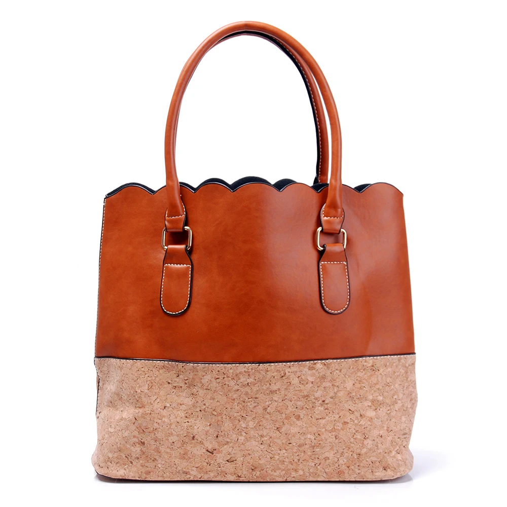 Cork PU Scalloped Tote OL Women Hnadbag Bridesmaid Gift Purse in Black