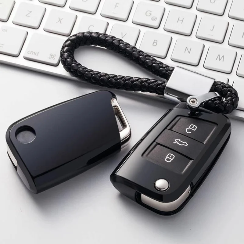 ТПУ чехол для автомобильных ключей Защитная крышка для VW Golf-7 Tiguan-L POLO слезы неба искусственный кристалл кулон - Название цвета: B-Black-keychain