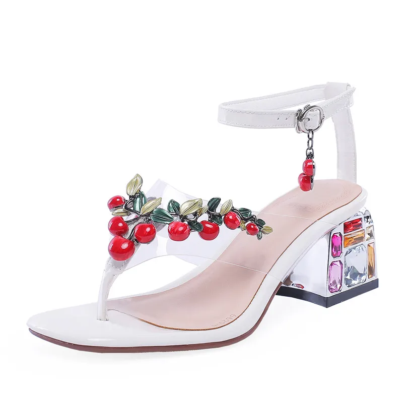 Prova Perfetto/сандалии с кристаллами; обувь из натуральной кожи; Свадебная обувь с бусинами; женские босоножки на квадратном каблуке; гладиаторы; большие размеры 46 - Цвет: Белый