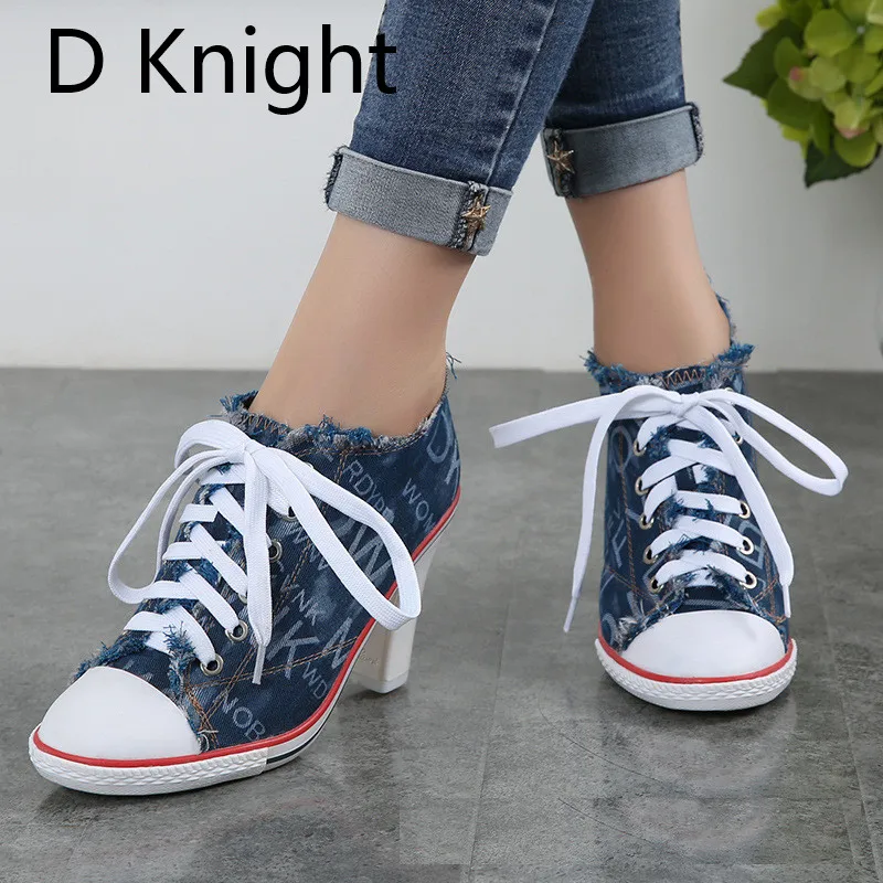 High Quality New 2018 Women's Shoes Denim High Heels Spring Summer Canvas Shoes Hot Sale Roma style Women Pumps Large Size 34-40 (4)