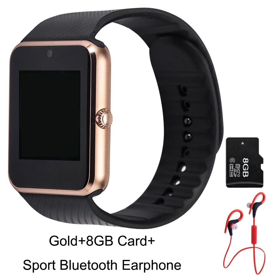 GT08 Bluetooth Смарт-часы браслет SIM TF карта телефон MP3 Smartwatch для Apple iOS Android SMS/напоминание о звонках фитнес-камера - Цвет: GoldxCardxSport