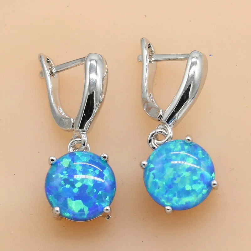 925 Sterling Silver Jewelry Sets For Women Round Blue Opal Necklace 925 Sterling Silver Jewelry Sets For Women Round Blue Opal Necklace Pendant Dangle Earrings Choker Ring Gift Box Free Ship Aliexpress Imall