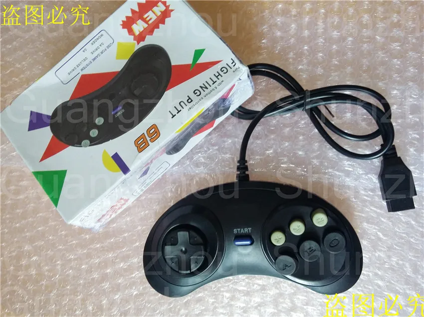 Wholesale price For Sega MD Genesis 6Buttons 16Bit 9Holes Black Color Controller 10pcs/lot with Retail Box | Электроника