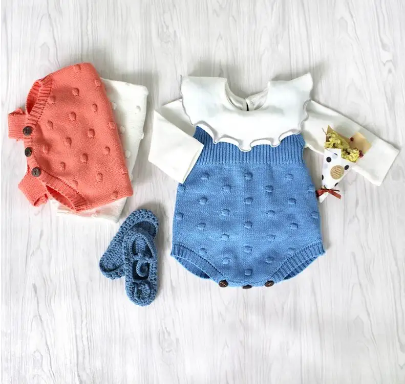 

Spring Autumn Baby Romper Boys Girls Knitted Cotton One Piece Sleeveless Jumpsuits 0-2Y EG011